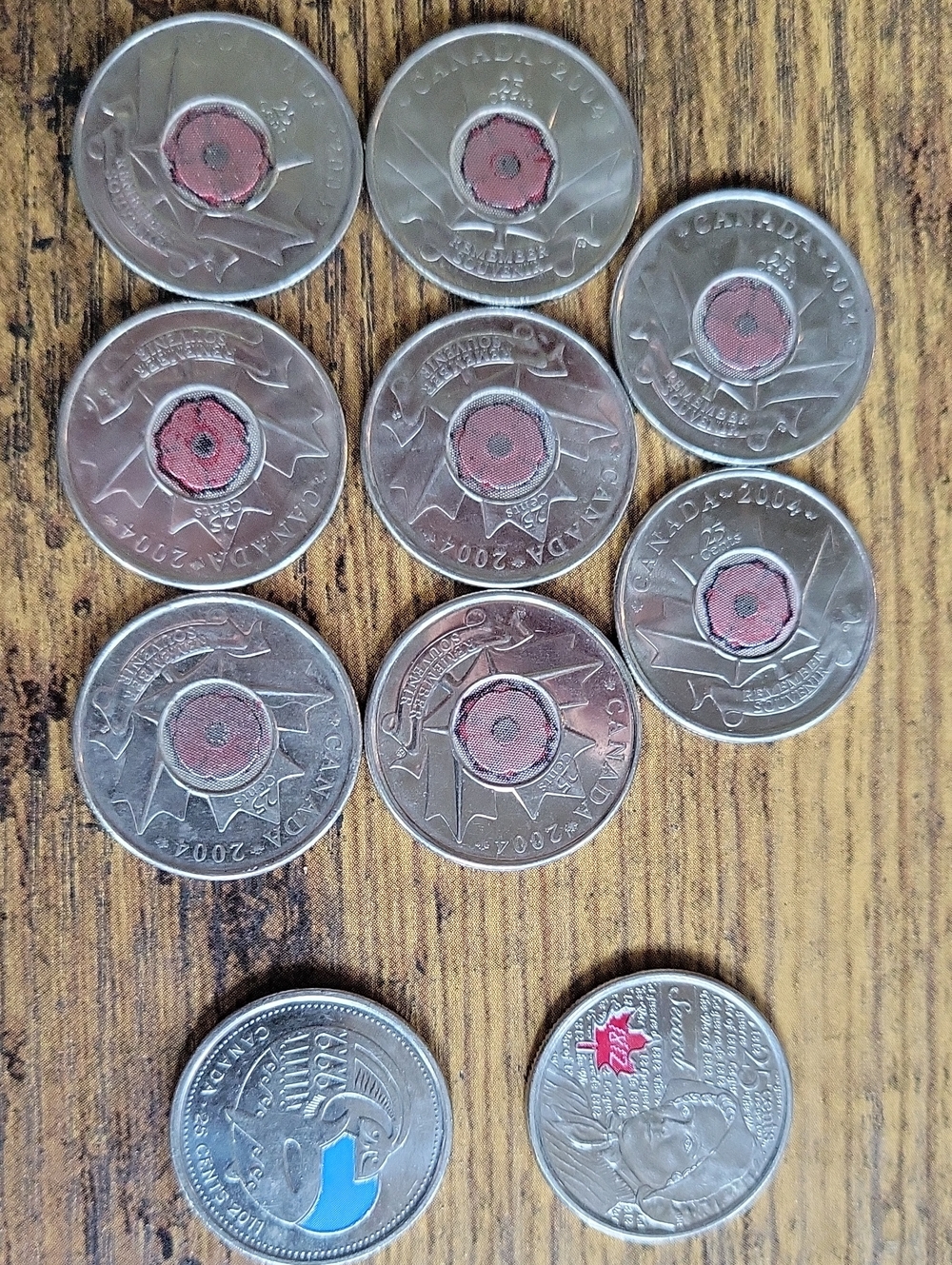 Lot of Canadian Circulation Coins with Remembrance Poppy 2004